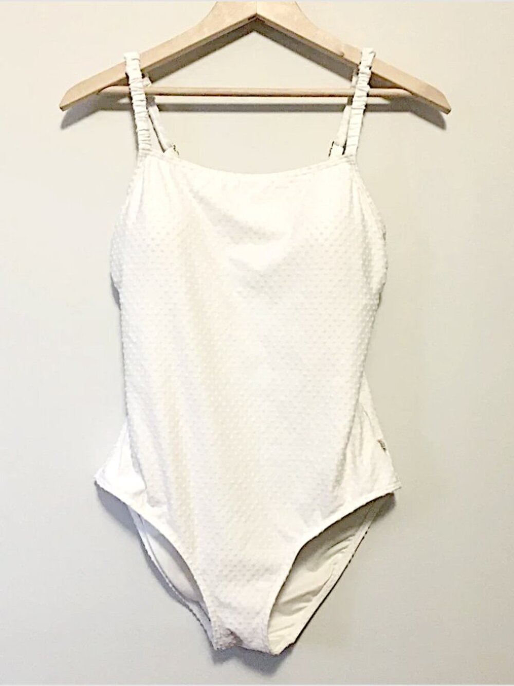 Aquarose Off-White Textured Polka Dot Swimsuit - Built-in Support Size Medium